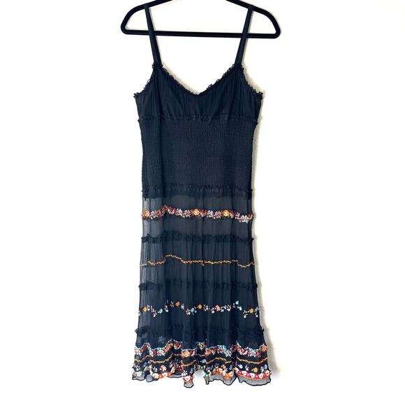 Vintage Y2K Spenser Jeremy Black Silk Beaded Midi Dress Size 4 Small - Picture 2 of 8